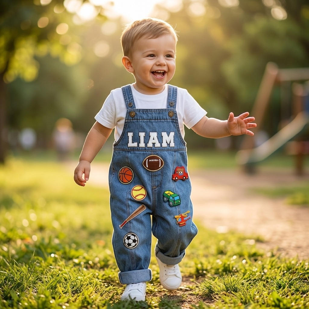 Personalized Kids Patch Oversized Denim Overalls | Pants5901