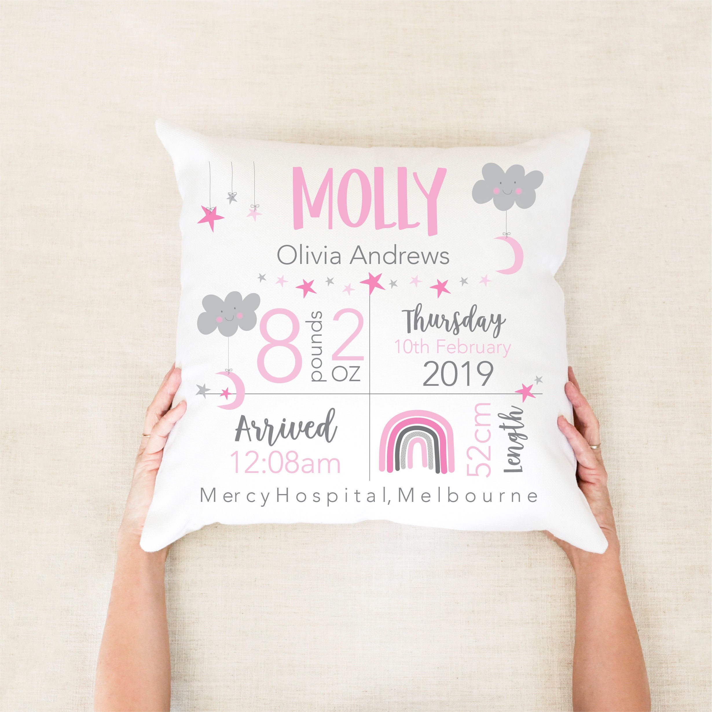 Personalised Lovely Birth Announcement Cushion | CWBaby96