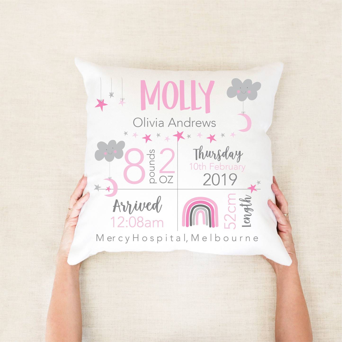 Personalised Lovely Birth Announcement Cushion | CWBaby96