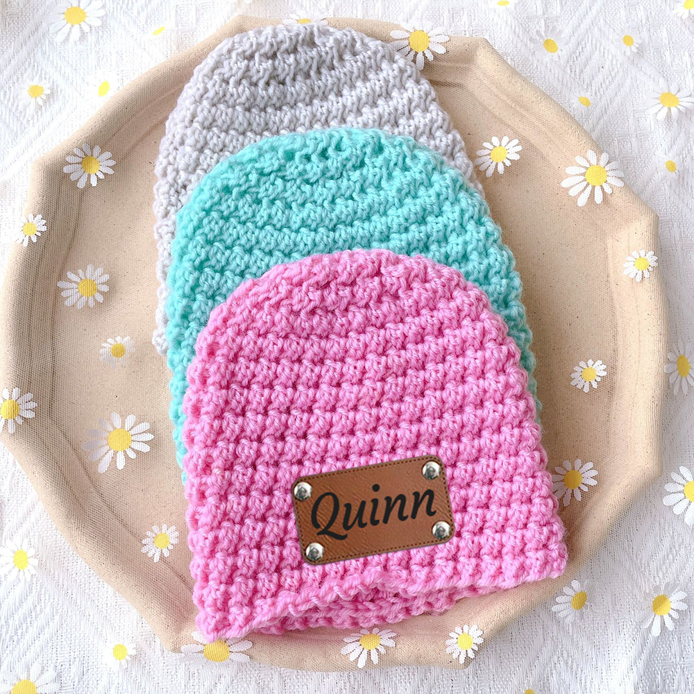 Personalized Leather Patch Baby Winter Warm Knitted Hat | HSKid76