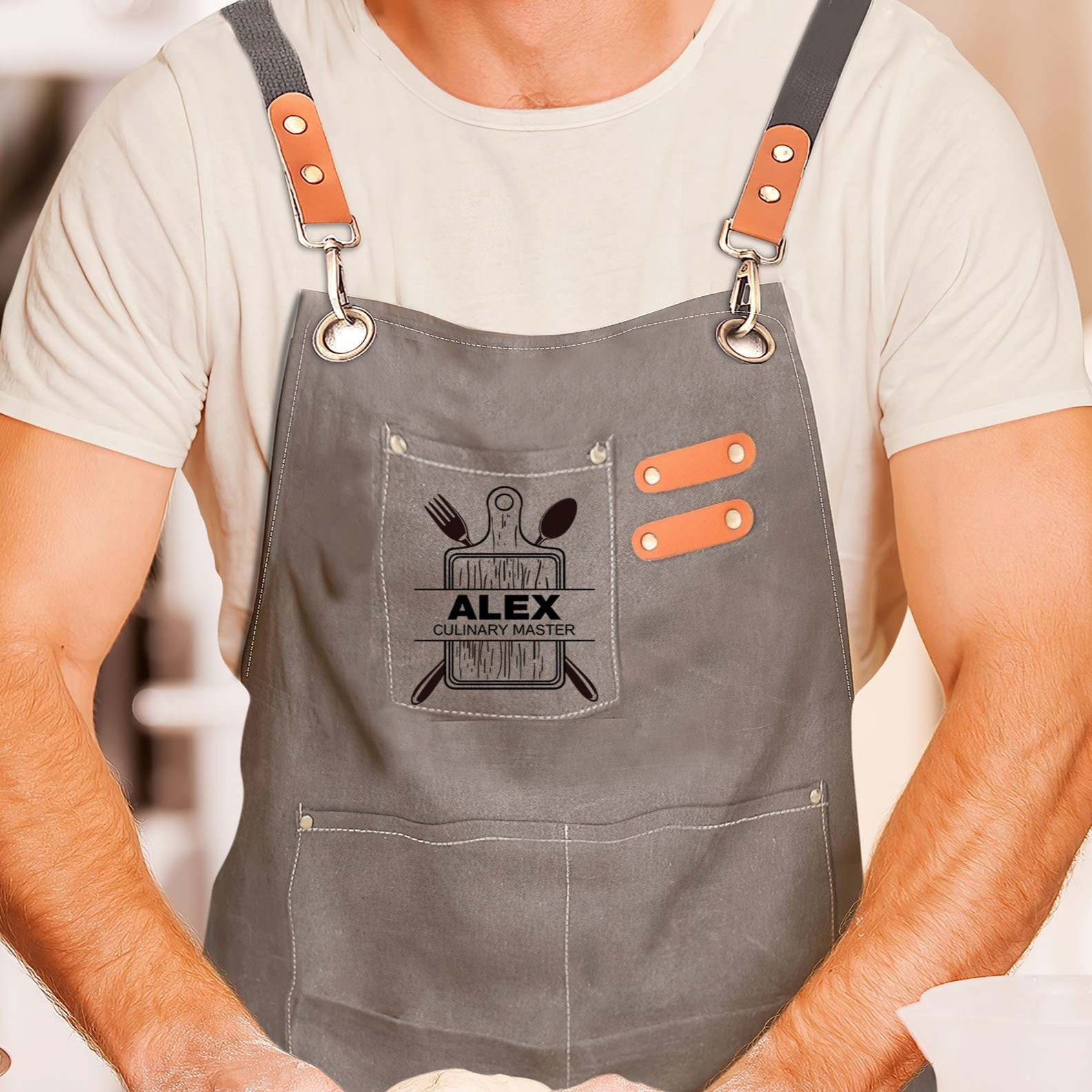 Personalized Name on Canvas Apron with Pockets for Unisex Adult | Apron22