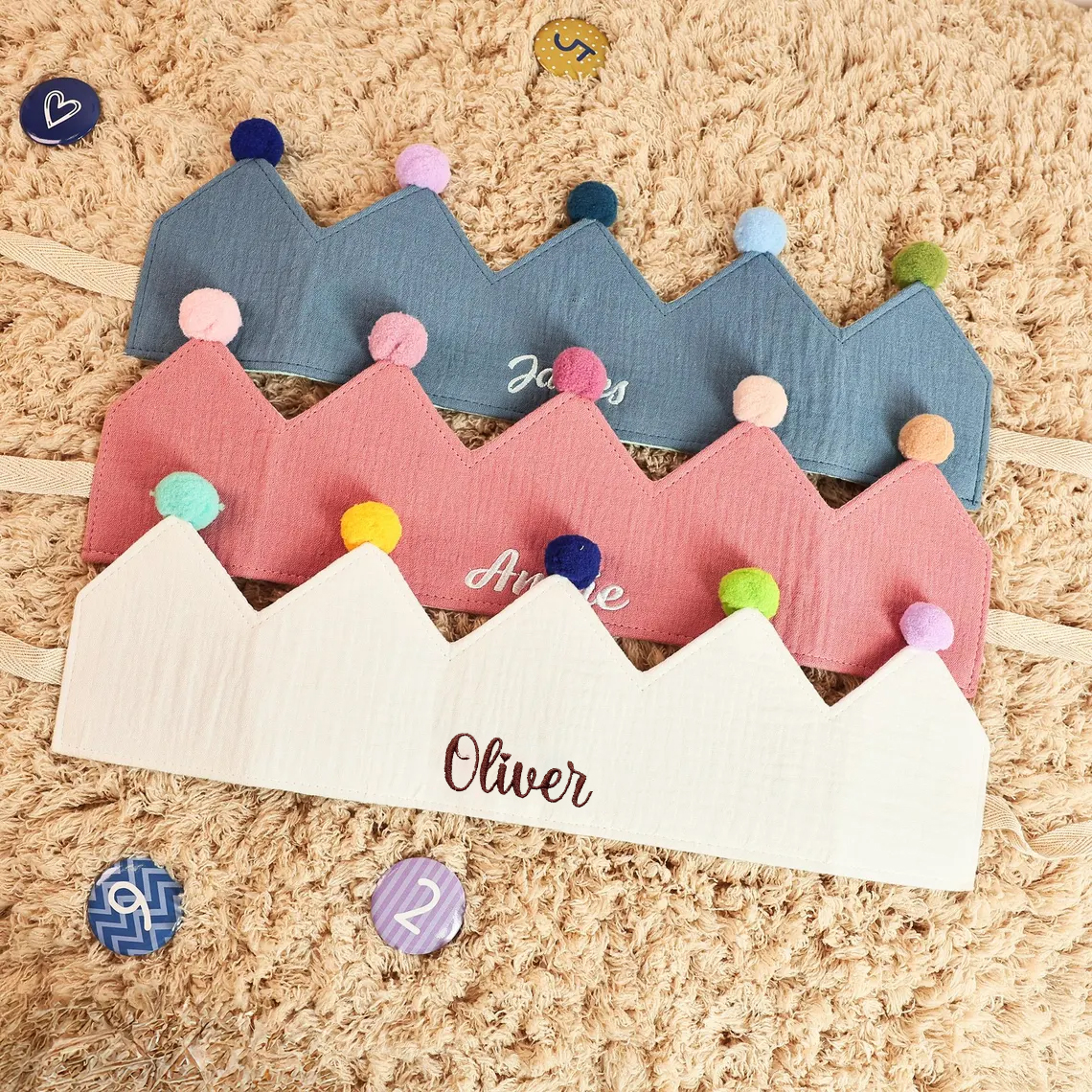 Personalized Hand Embroidered Baby First Birthday Crown | CWBaby210