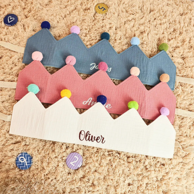 Personalized Hand Embroidered Baby First Birthday Crown | CWBaby210