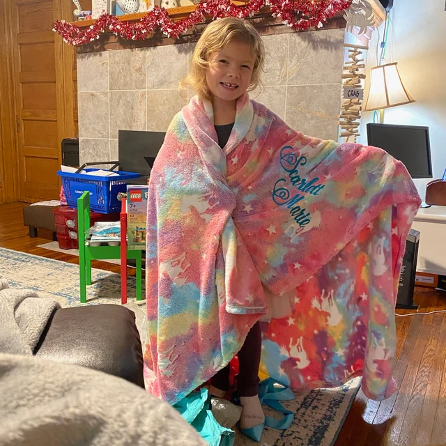 Personalized Embroidered Glow in the Dark Unicorn Blanket | BKKid112