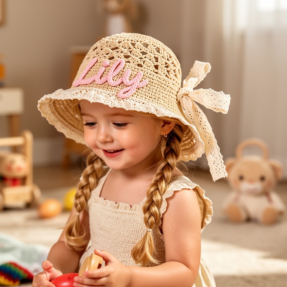 Personalized Hand Embroidered Crochet Straw Sun Hat | CWBeach248
