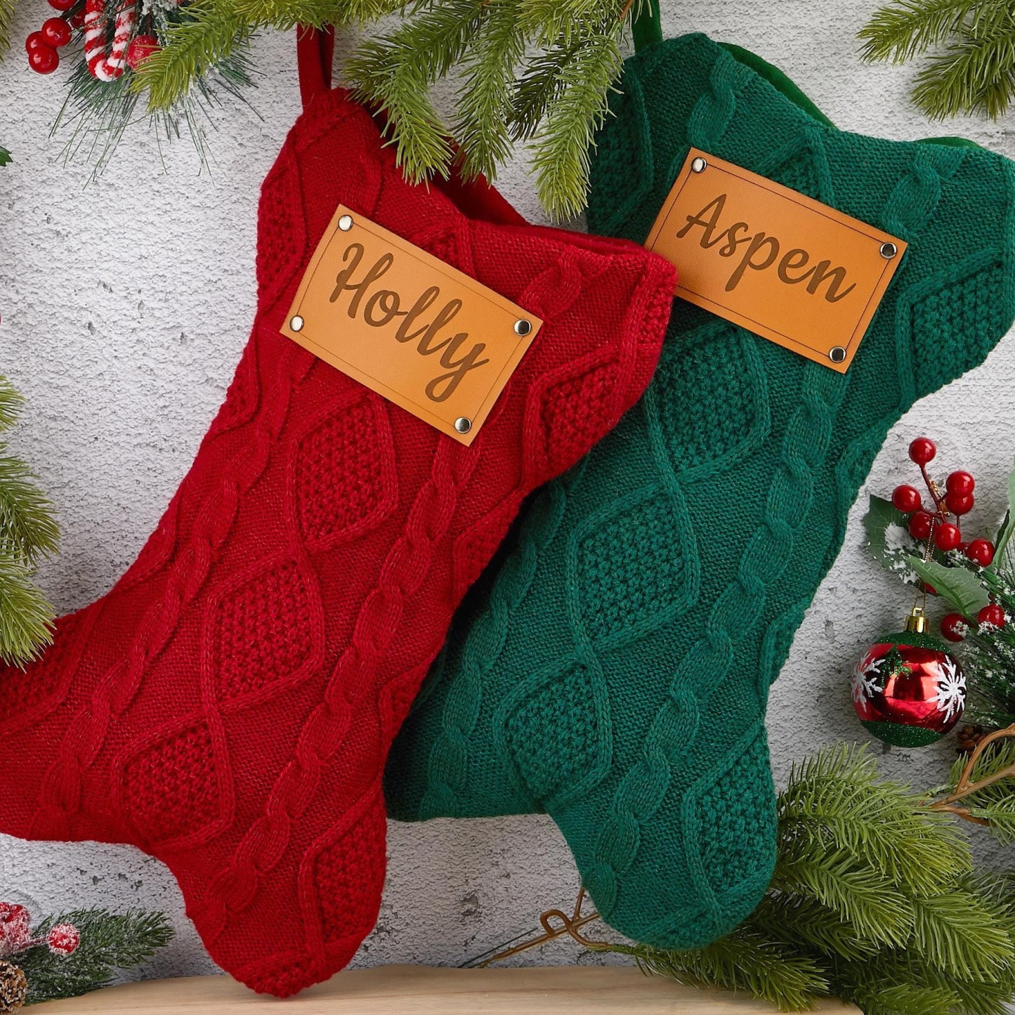 Personalized Leather Patch Dog Bone Christmas Stocking | MCGift103