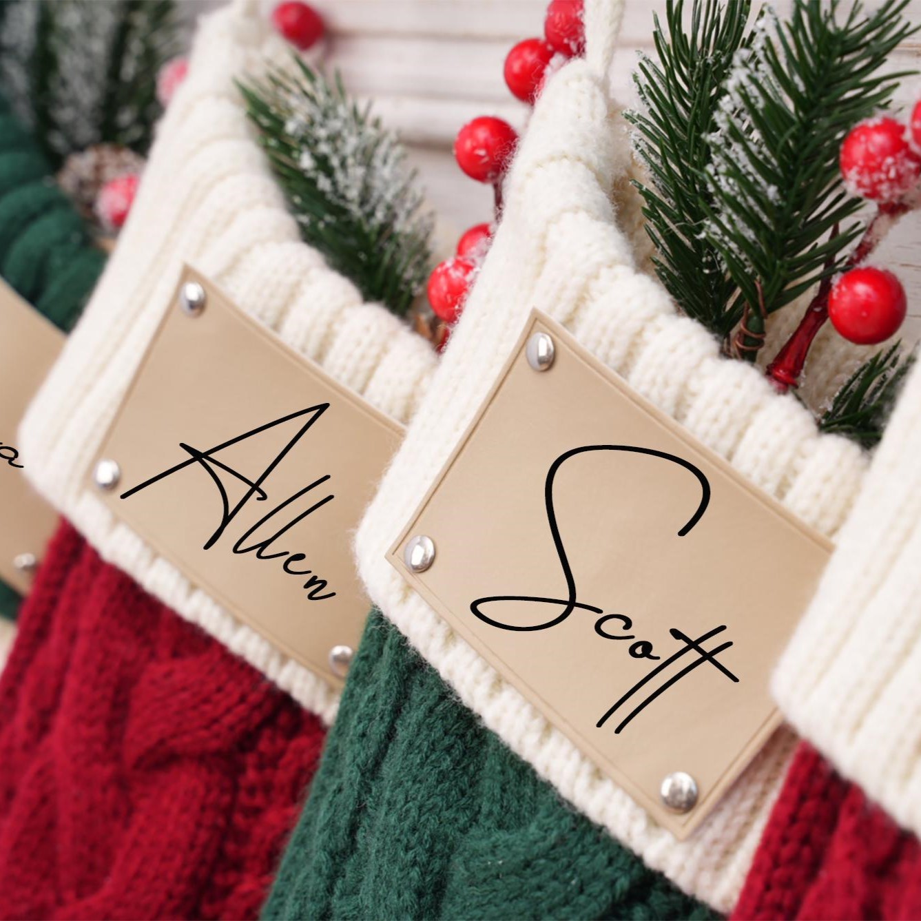 Personalized Leather Patch Christmas Stocking | MCGift25