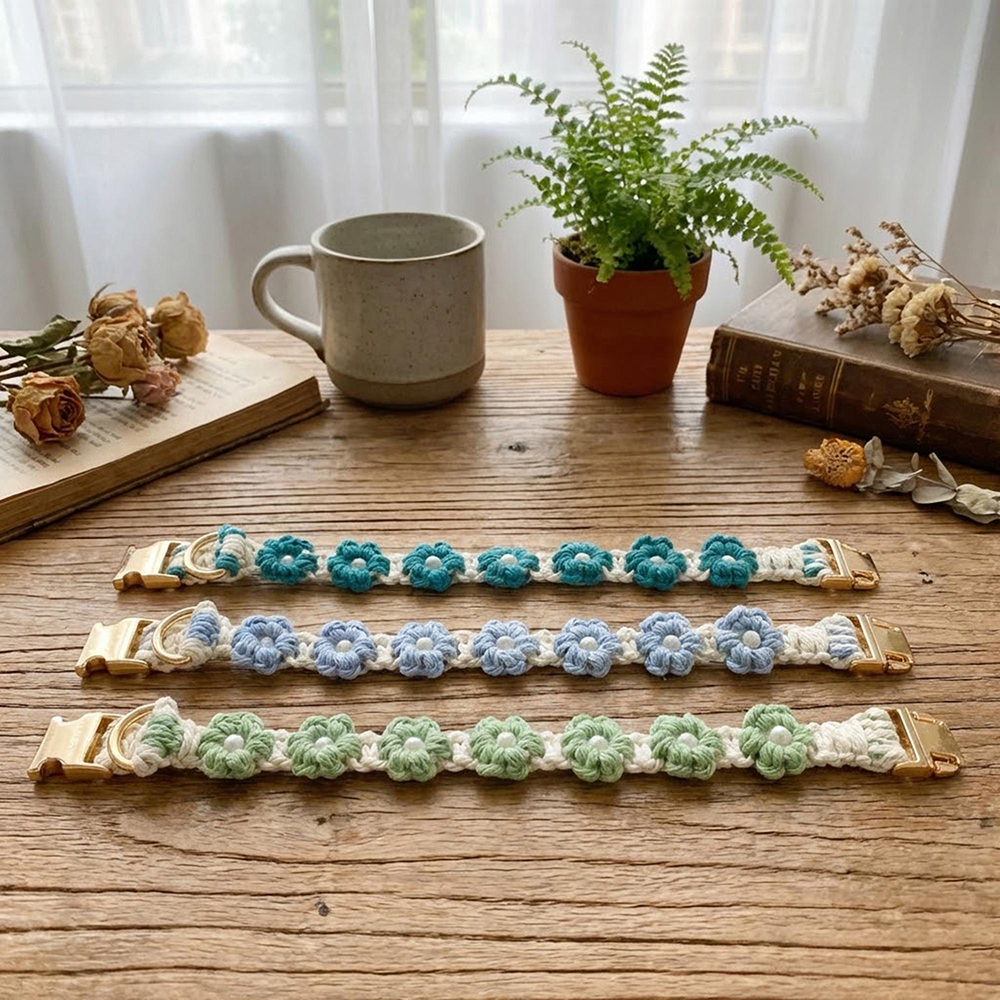 Personalized Handmade Macrame Flowers Pet Collar | BKPet457