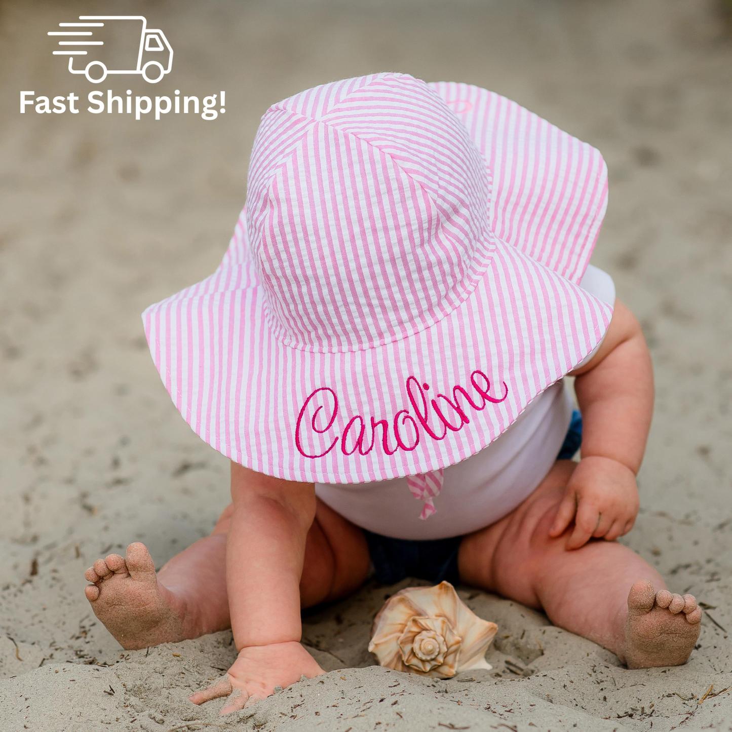Personalized Embroidery Seersucker Sun Protection Hat | CWBeach161
