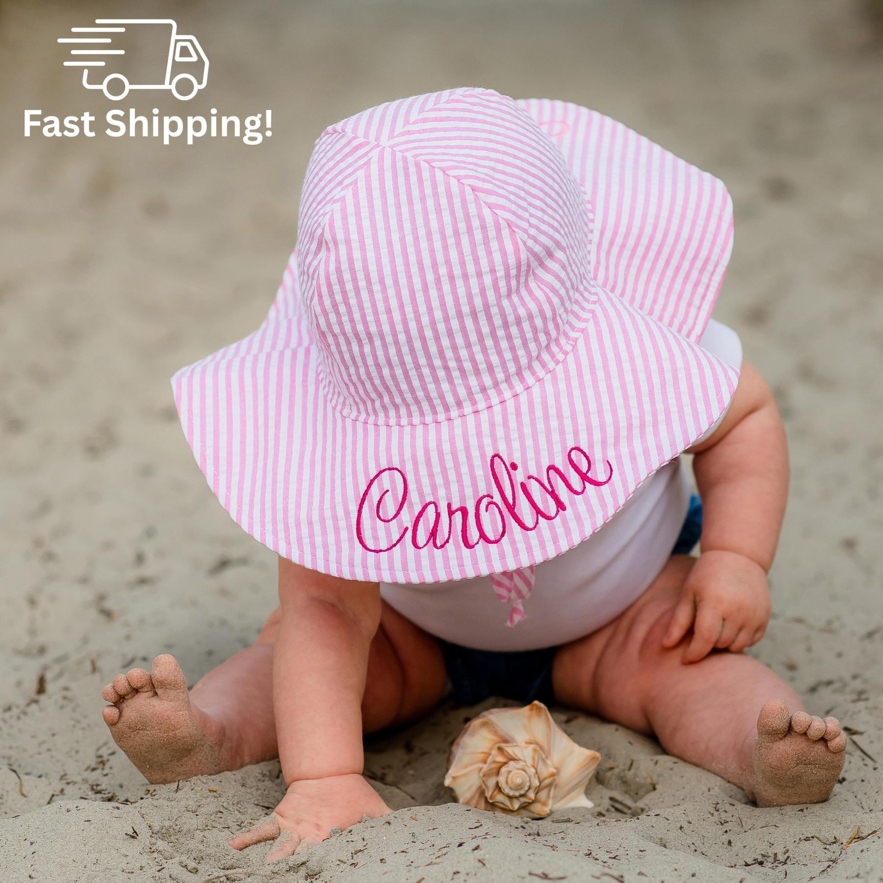 Personalized Embroidery Seersucker Sun Protection Hat | CWBeach161