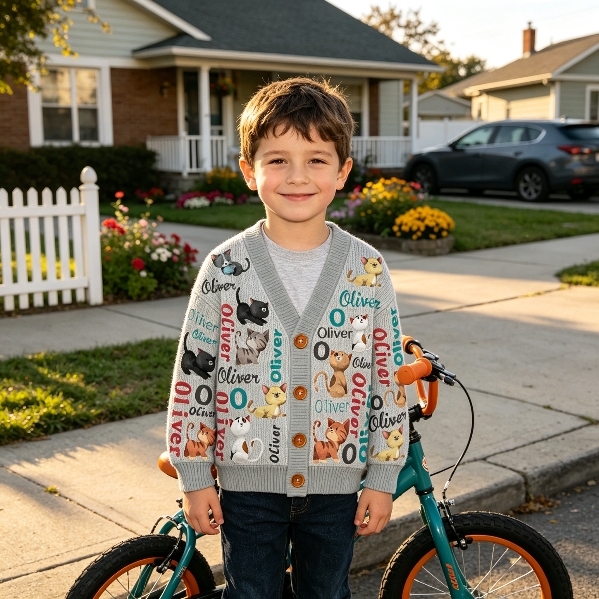Personalized Lovely Kids Cute Kitten Knit Sweater | CWSweater16