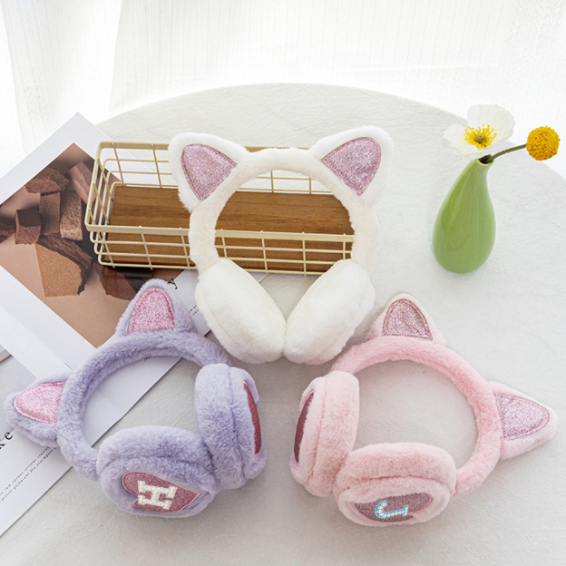Personalized Kids Pearl Patch Warm Cat Ears Earmuffs | CWToy92