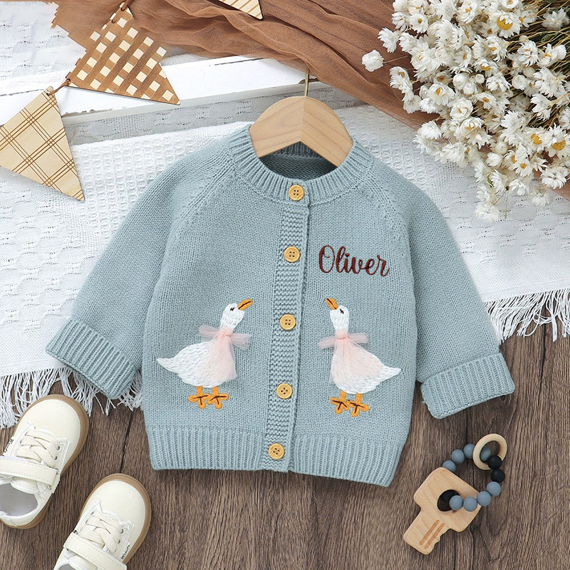Personalized Baby Embroidered Cute Goose Cardigan | CWBaby325