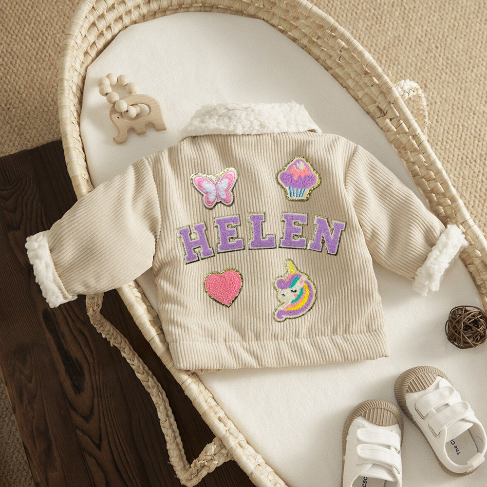 Personalized Chenille Patch Baby Corduroy Sherpa Jacket | CWBaby346