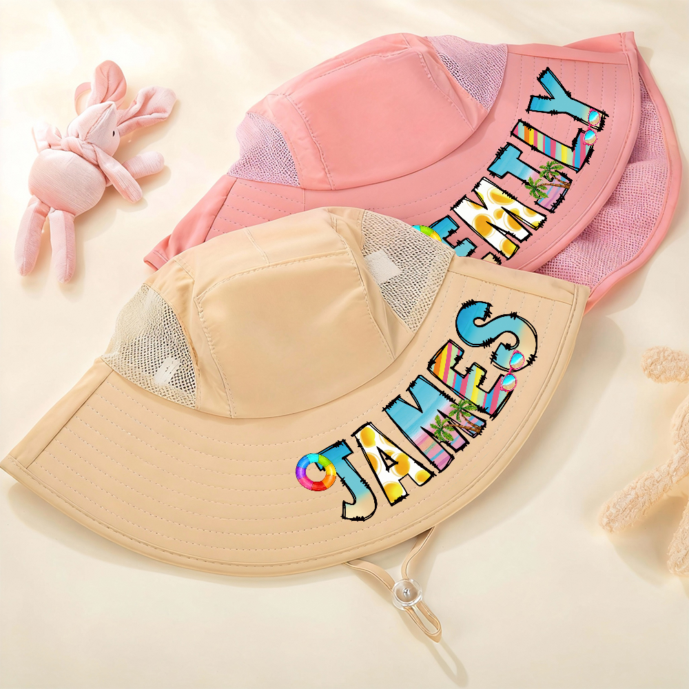 Personalized Kid 2-in-1 Neck Shield Summer Beach Bucket Hat | CWBeach212