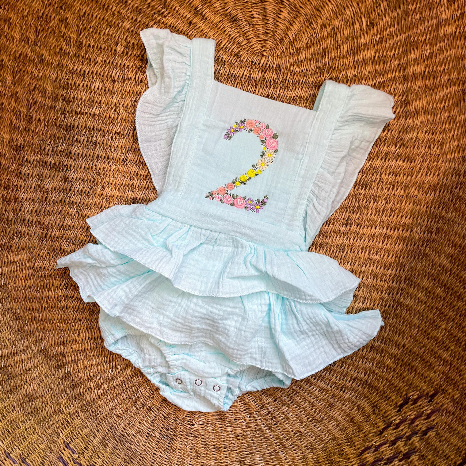 Personalized Embroidery Floral Name Ruffle Romper | CWBaby212