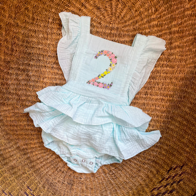 Personalized Embroidery Floral Name Ruffle Romper | CWBaby212