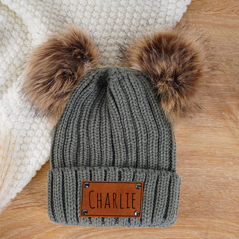 Personalized Leather Patch Pom Pom Hat for Comfort & Unique | HSKid26