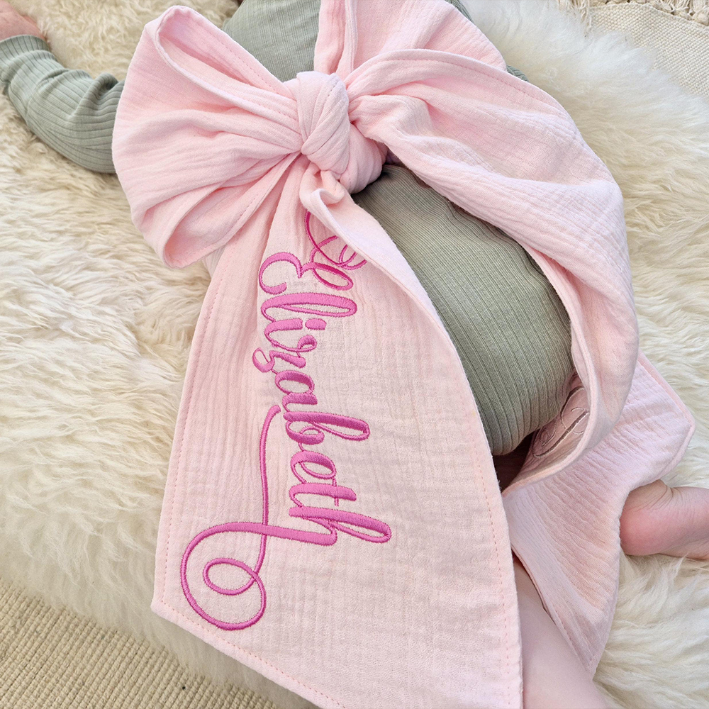 Personalized Embroidery Organic Cotton Yarn Baby Bow Sash | CWBaby261