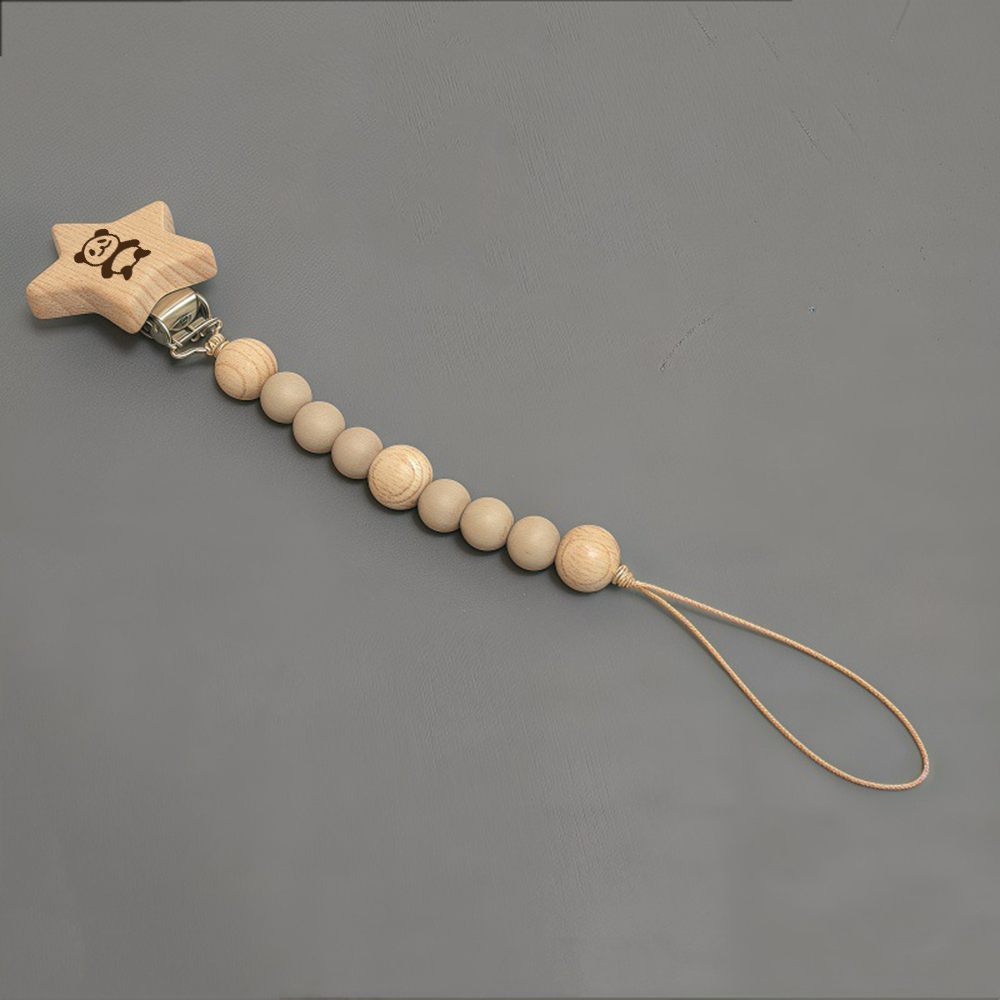 Personalized Baby Pacifier Silicone Wooden Bead Clip | CWToy130