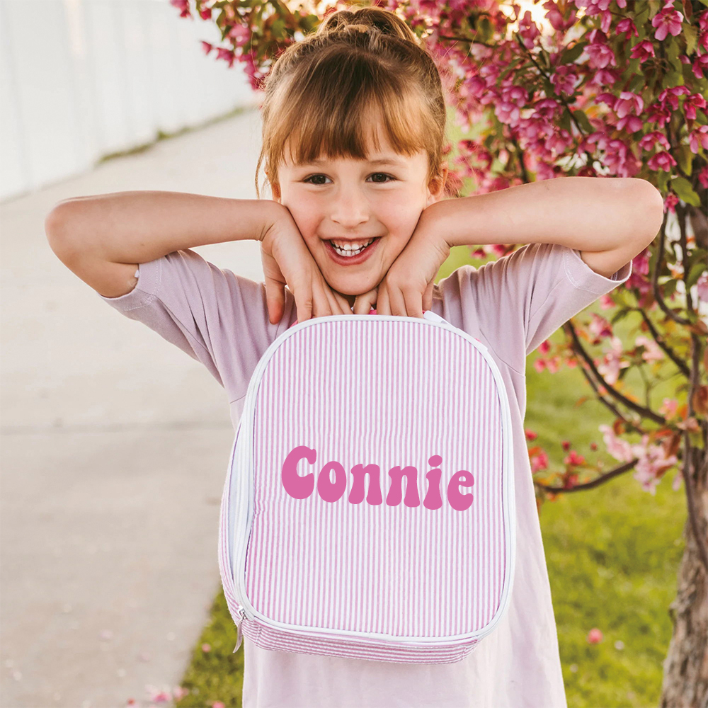 Personalized Chenille Patch Kids Seersucker School Backpack Set