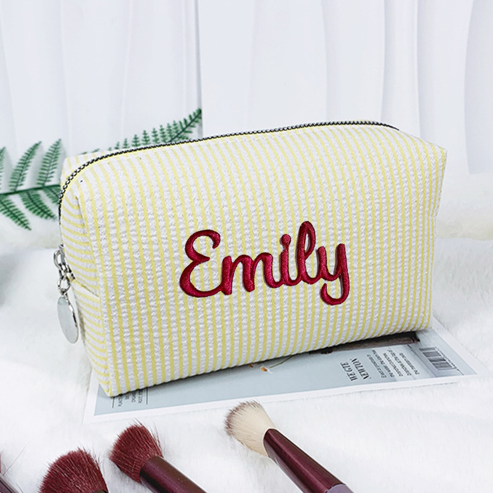 Personalized Embroidered Seersucker Striped Makeup Bag | CWPack295