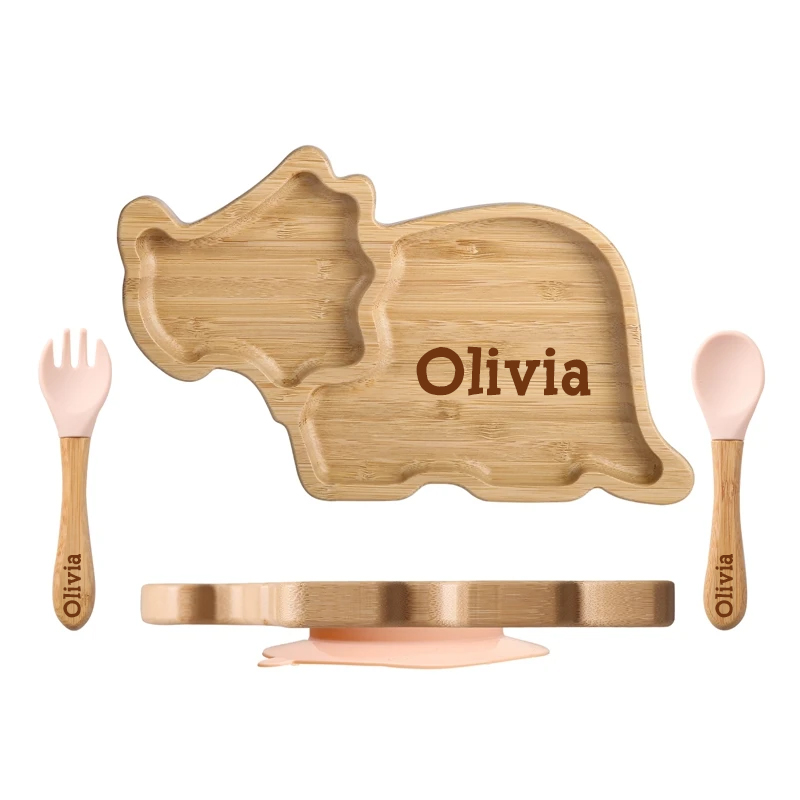Personalised Baby Bamboo Dinosaur Plate Set | CWBaby20