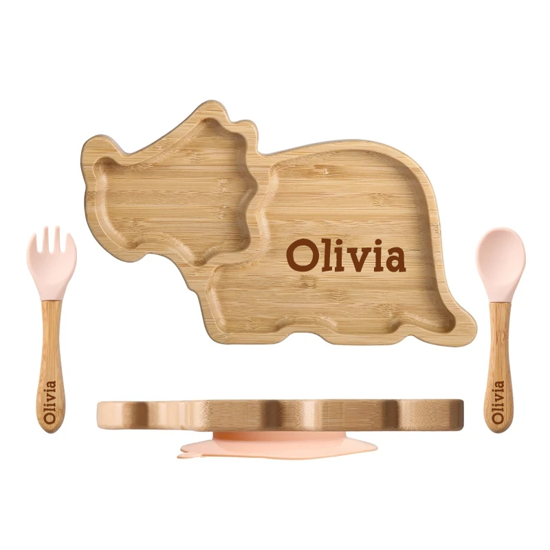 Personalised Baby Bamboo Dinosaur Plate Set | CWBaby20