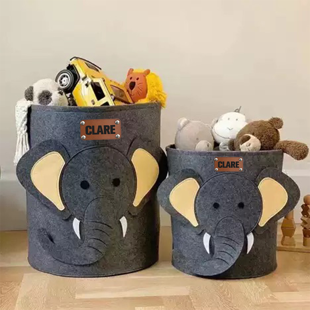 Personalized Leather patch Felt Laundry & Toy Storage Baskets | CWToy140