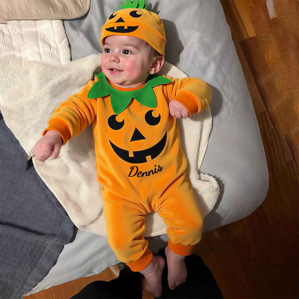 Personalized Baby Pumpkin Halloween Jumpsuit | CWHalloween42
