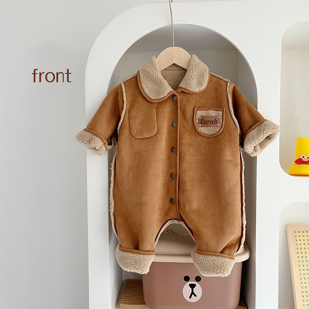 Personalized Leather Patch Double-Sided Wear Suede Baby Romper | CWBaby291