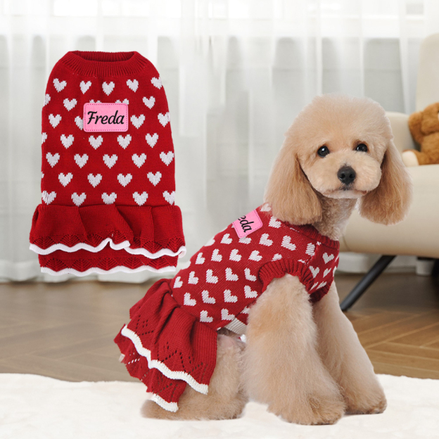 Personalized Leather Patch Pets Love Heart Sweater | BKPet201