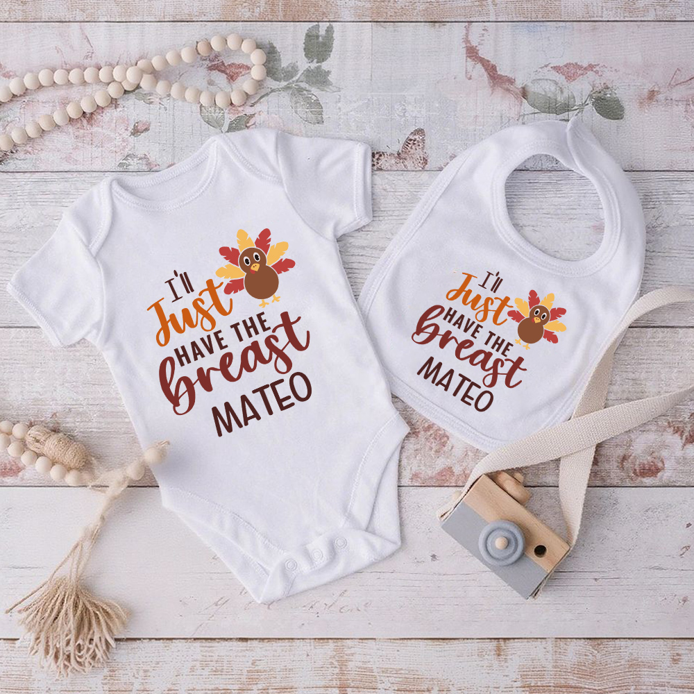 Personalized Baby Romper with Bib Set For Thanksgiving Party | CWThanks03