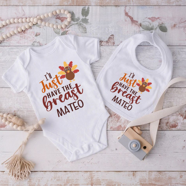 Personalized Baby Romper with Bib Set For Thanksgiving Party | CWThanks03