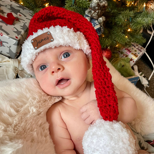 Personalized Leather Patch Christmas Santa Hat | MCGift65