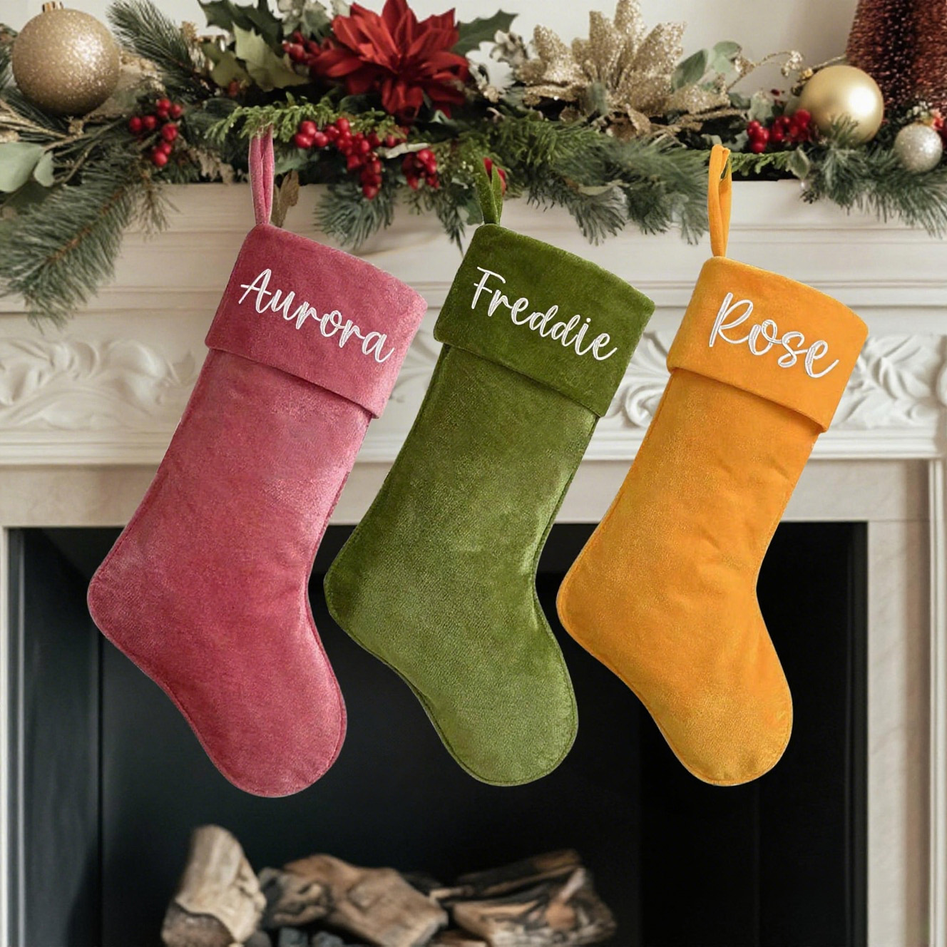 Personalized Velvet Christmas Stocking with Family Name | MCGift145