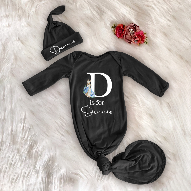 Personalized Cozy Newborn Easter Gown with Knotted Hat | CWbaby39