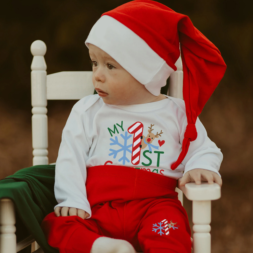 Personalized Baby 1st Christmas Ropmer Onesie Set | MCGift119