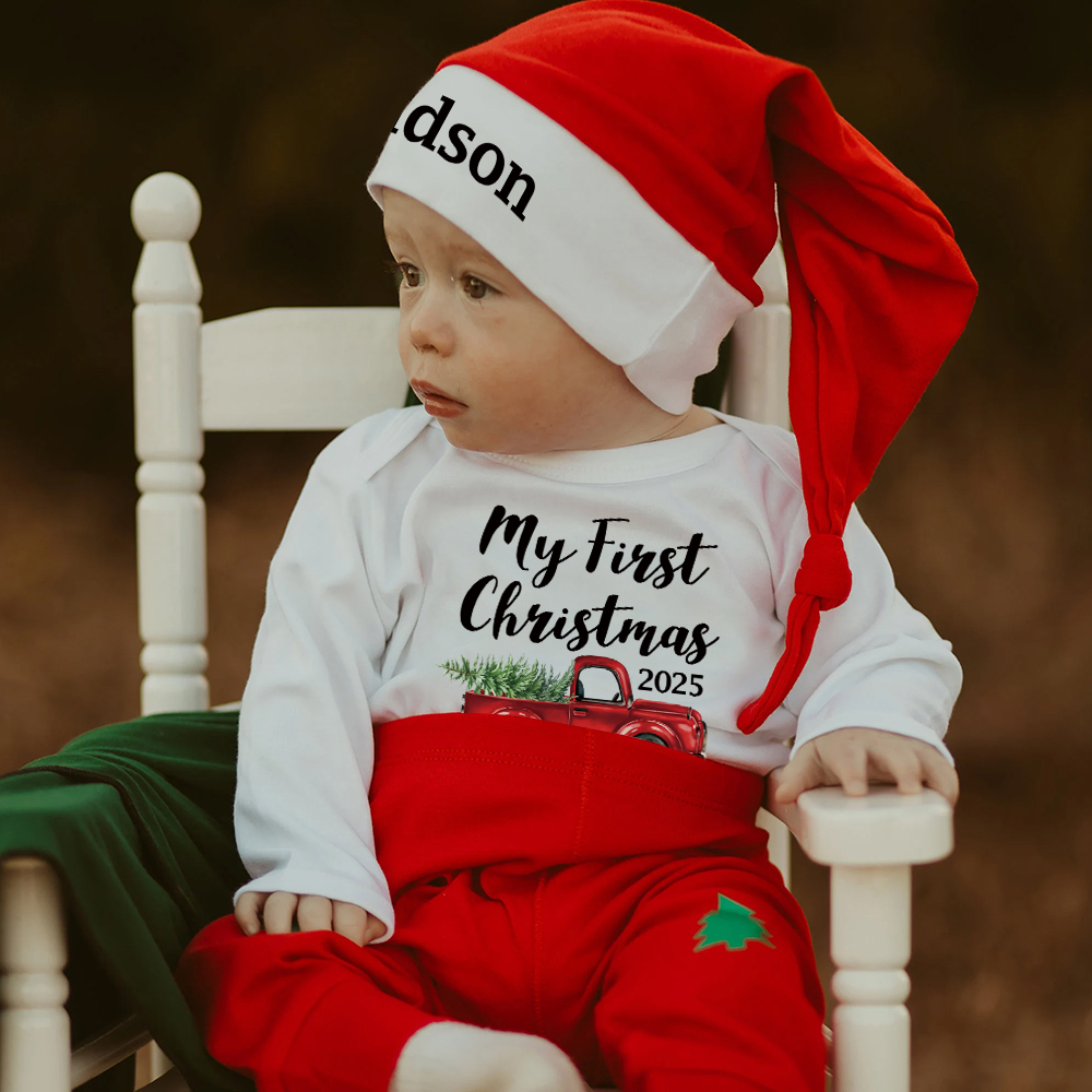 Personalized Baby 1st Christmas Ropmer Onesie Set | MCGift121