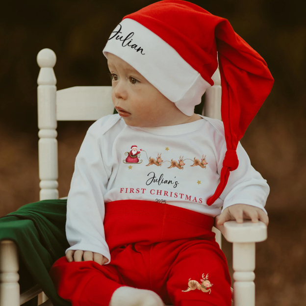 Personalized Baby 1st Christmas Ropmer Onesie Set | MCGift127