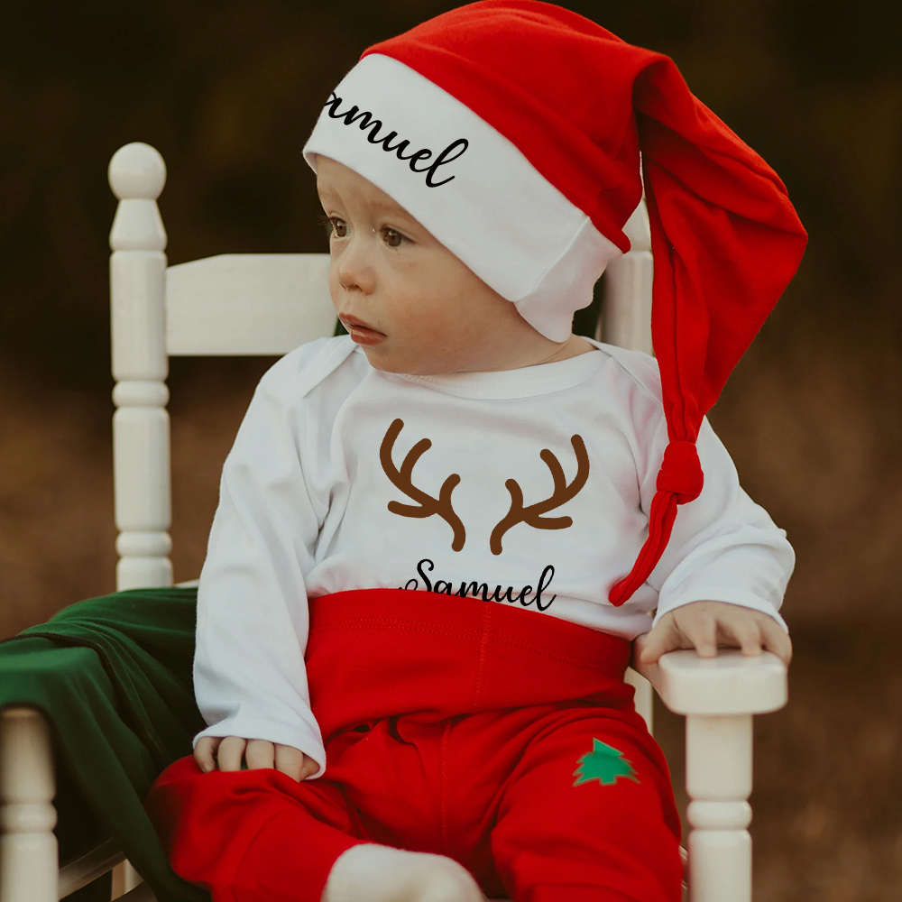Personalized Baby 1st Christmas Ropmer Onesie Set | MCGift132
