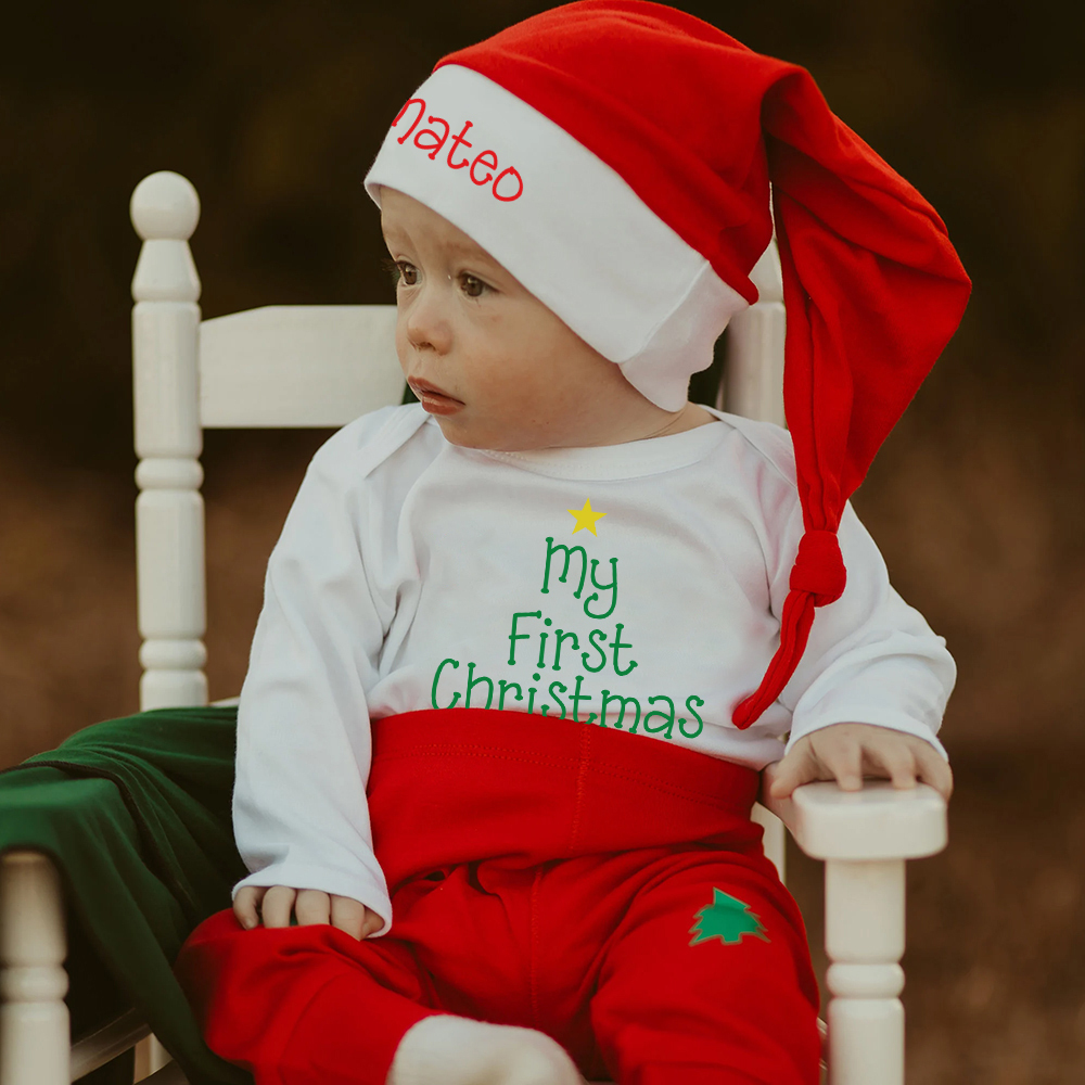 Personalized Baby 1st Christmas Ropmer Onesie Set | MCGift133