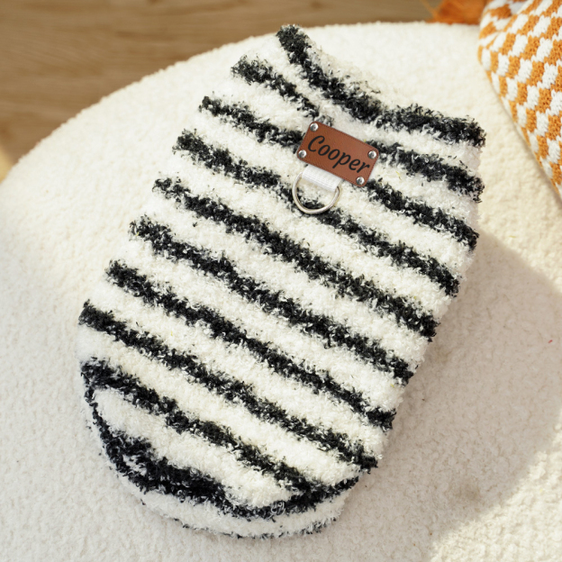 Personalized Leather Patch Stripes Pet Soft Plush Vest | BKPet217