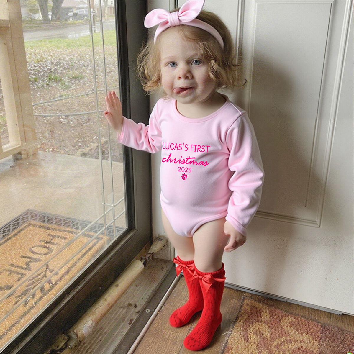 Personalized Newborn Girl Christmas Red Velvet Photo Outfit | MCGift151