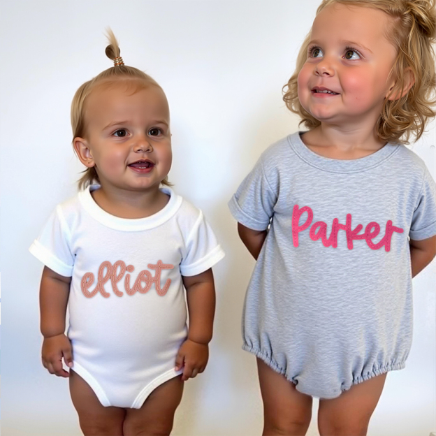 Personalized Baby Hand Embroidered Felt Romper | CWBaby301
