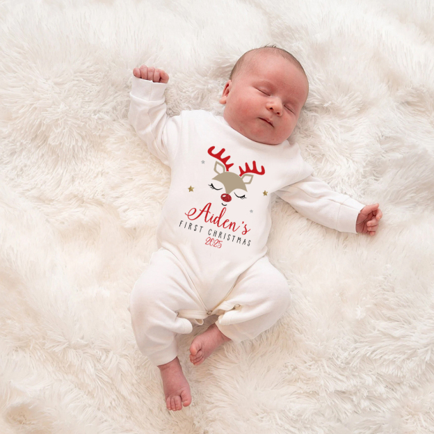 Personalized Baby 1st Christmas Ropmer and Hat Set | MCGift141