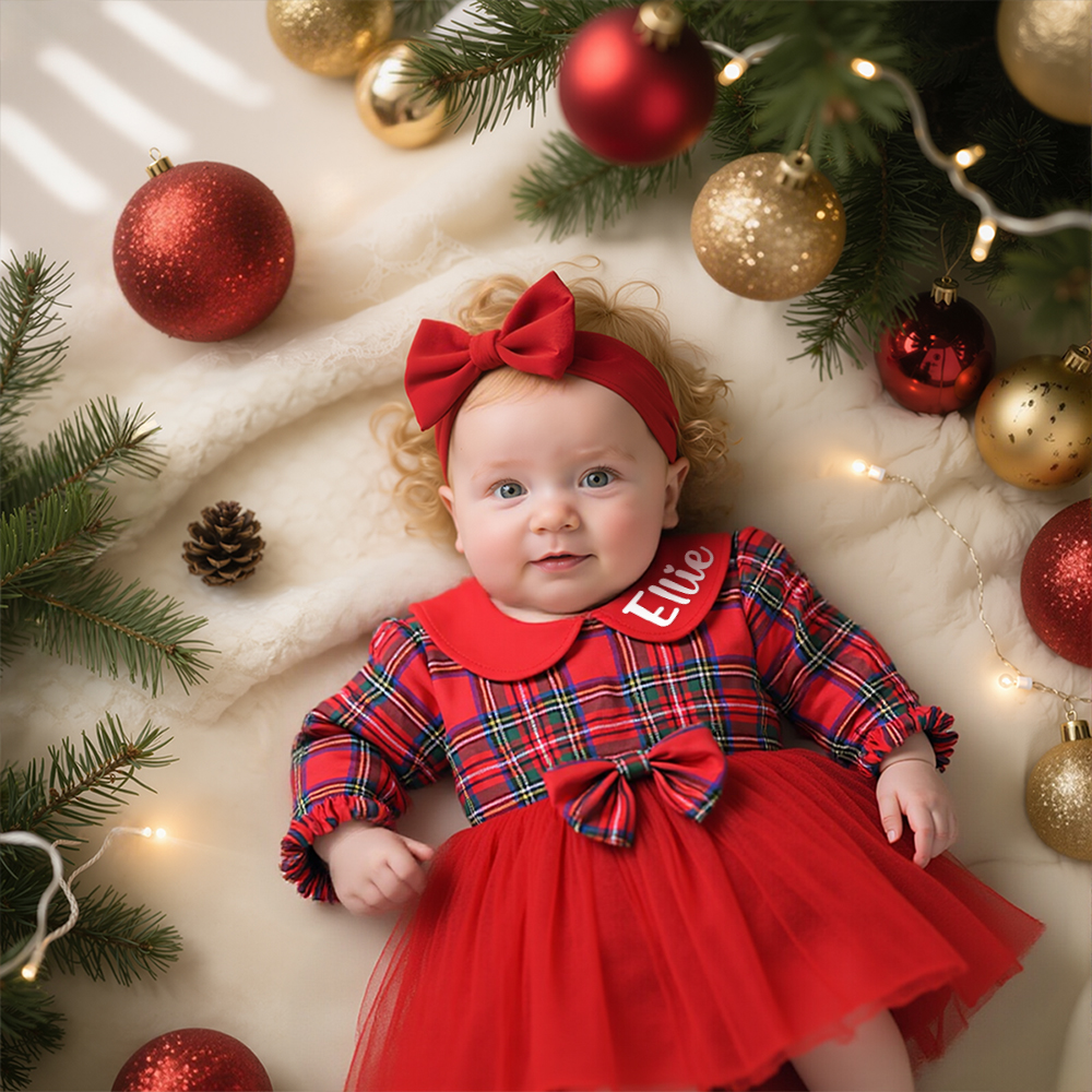 Personalized Christmas Baby Girl Checked Tutu Dress | MCGift156