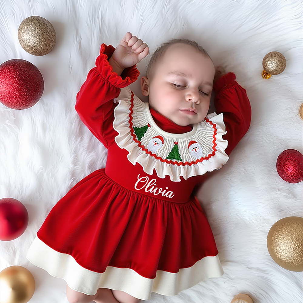 Personalized Christmas Ruffled Velvet Tutu Dress | MCGift165