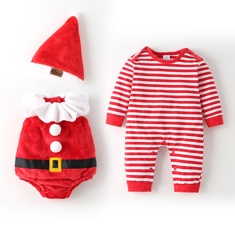 Personalized Leather Patch Newborn Baby Christmas Outfits | MCGift153
