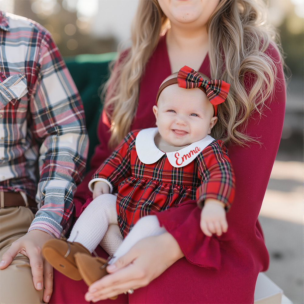 Personalized Christmas Baby Girl Lovely Plaid Outfit Set | MCGift154